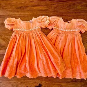 Custom Dyed Orange Ombre Dress Lace & Ribbon Trim With Wide Sash